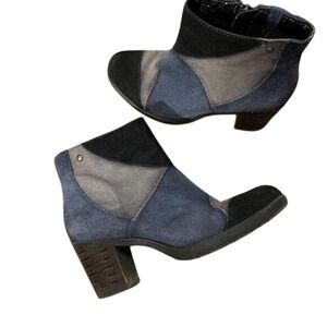 Vintage Y2K Leather Suede Bootie Heeled Boots Malta Denim Patchwork 8 Earth